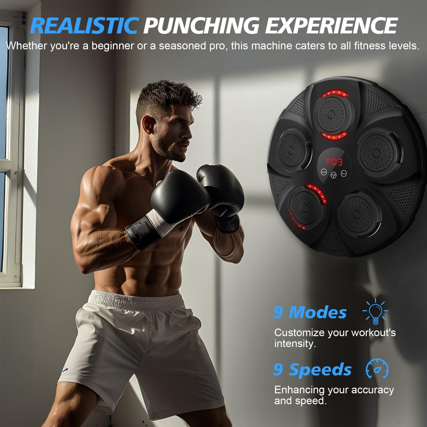 Music Boxing Machine with Boxing Gloves, Smart Bluetooth Boxing Equipment, Wall Mounted Target Training Punching Boxing Machine for Adults, Kids, Home, Indoor, Workout and Gym