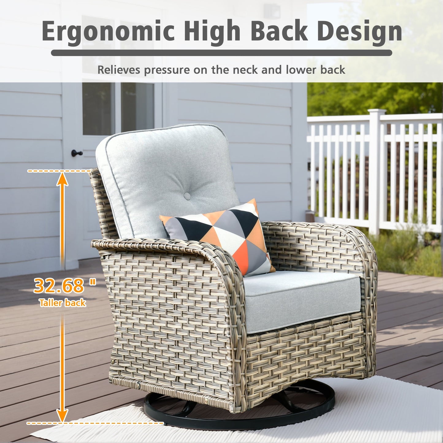 Ovios 8 Pieces Patio Outdoor Furniture Set with Swivel Chairs All-Weather Rattan Wicker Conversation Outside Sectional Sofa Chair with Solar Light Table