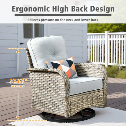 Ovios 8 Pieces Patio Outdoor Furniture Set with Swivel Chairs All-Weather Rattan Wicker Conversation Outside Sectional Sofa Chair with Solar Light Table