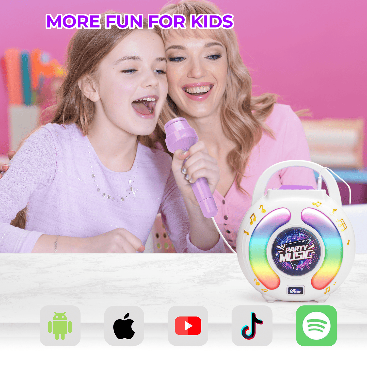 FVLOENG Mini Kids Karaoke Machine Portable Speaker,with 2 Microphone MP3 Music Player Gifts Sing Toys for Girls 3-12 Year Old Birthday Family Home Party (Purple)
