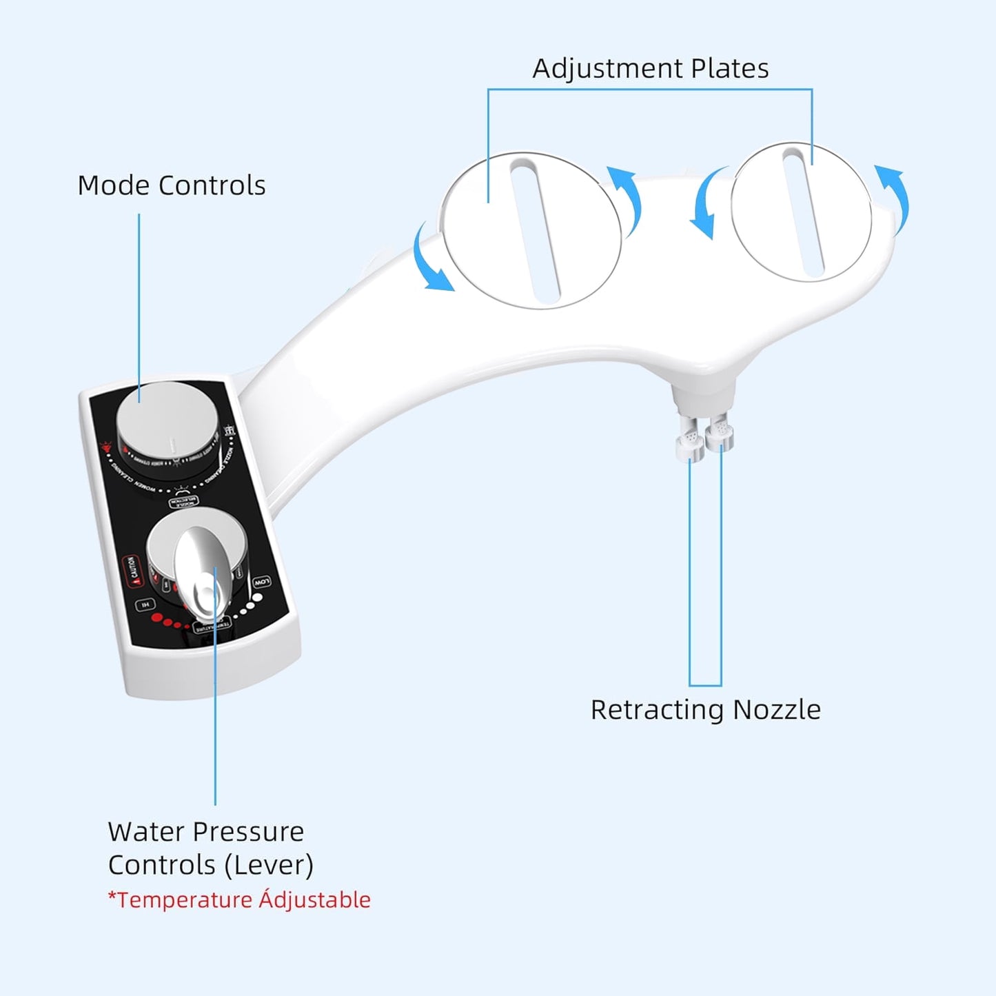 Bidet Attachment for Toilet, Hot and Cold Water Spray Non-Electric Dual Nozzle for Frontal & Rear Wash, Adjustable Water Pressure Control, Self Cleaning Water Sprayer, Black/Chrome