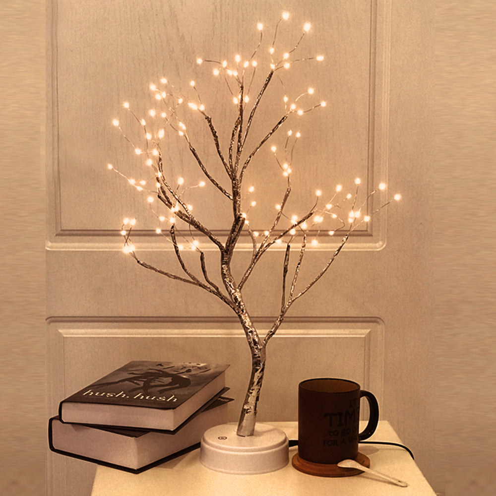 HOTBEST 36/108LED USB Pearl Decorative LED Shimmer Tree Desk Lamp Touch Switch Night Light Tabletop Bonsai DIY Artificial Bedroom Light Christmas Party Indoor