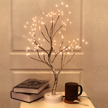 HOTBEST 36/108LED USB Pearl Decorative LED Shimmer Tree Desk Lamp Touch Switch Night Light Tabletop Bonsai DIY Artificial Bedroom Light Christmas Party Indoor