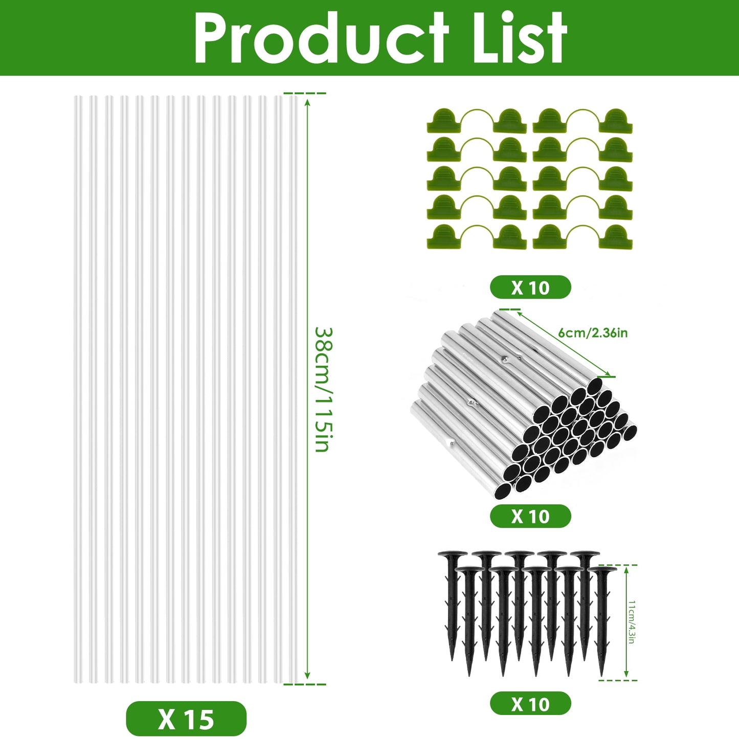 30/15Pcs Garden Hoops Bracket Kit,Greenhouse Hoop Garden Netting Kit with Clips for DIY 20-33ft Grow Tunnel, Garden Hoops for Raised Beds, Fiberglass Support Hoops Frame,Gardening Supplies