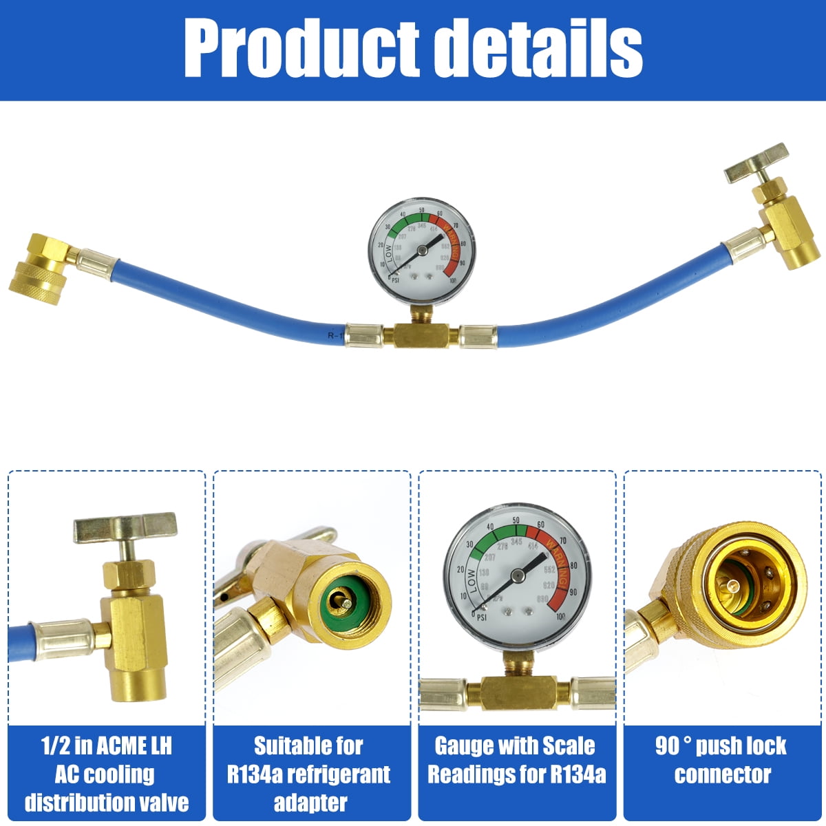 verlacod Refrigerant Charge Hose Professional R134a Self-Sealing Recharge Hose with Gauge and 1/2 Acme Threads Stable Air Conditioner Recharging Hose