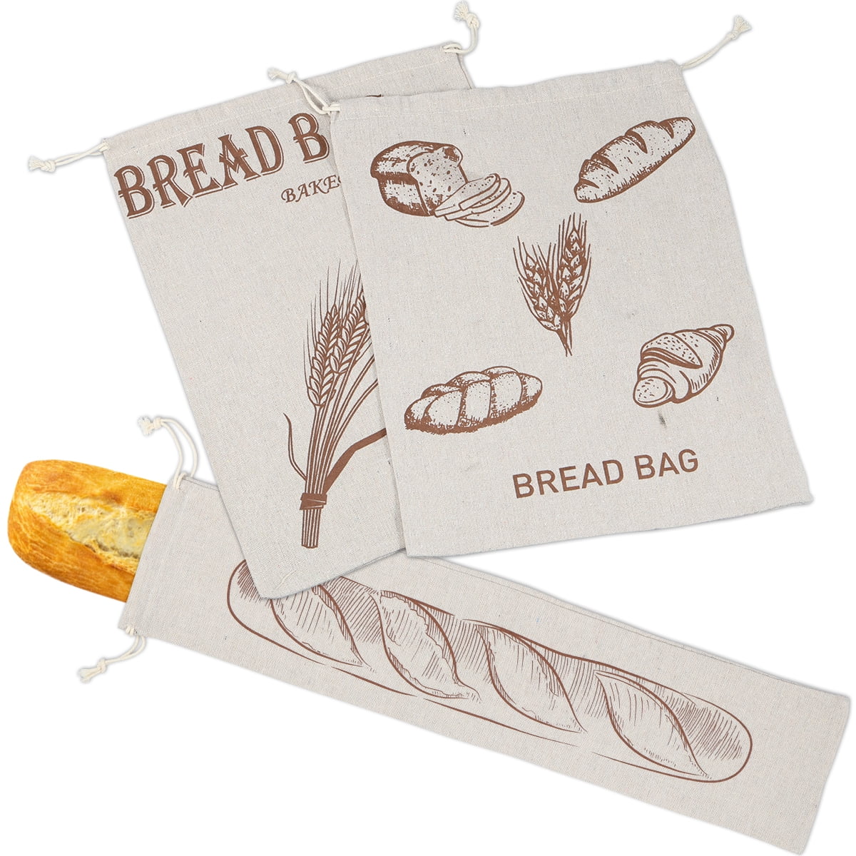 FUYGRCJ 3 Pcs Bread Bags for Homemade Bread Cotton Linen Bread Bags Homemade Bread Storage Bags with Drawstring Unbleached and Reusable Bread Bags for Sourdough Bread Storage