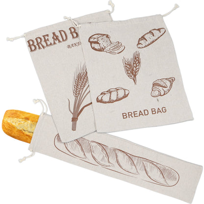 FUYGRCJ 3 Pcs Bread Bags for Homemade Bread Cotton Linen Bread Bags Homemade Bread Storage Bags with Drawstring Unbleached and Reusable Bread Bags for Sourdough Bread Storage