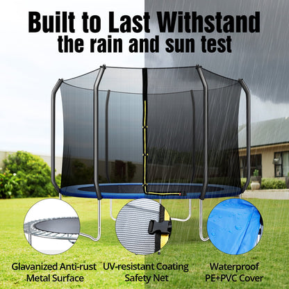 TRIPLE TREE 10 FT Trampoline with Safe Enclosure Net, 660 lbs Capacity for 3 Kids, Outdoor Fitness Trampoline with Waterproof Jump Mat Ladder for Indoor Park Kindergarten Toddler Trampolines
