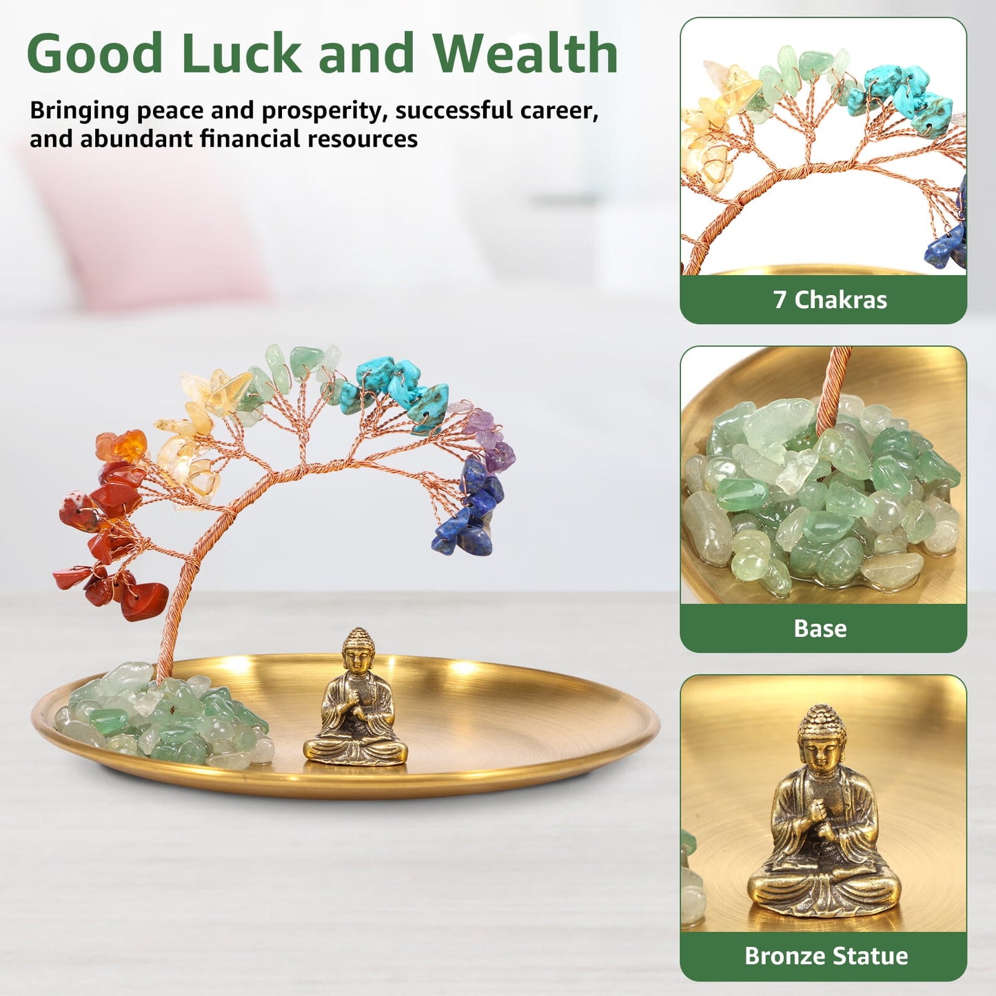 Tree and Buddha Decor Buddha Statue with Crystal Tree Energy Balance Tree of Life Handmade Tree and Buddha Statue Zen Chakra Decor for Luck Wealth Home Decor Yoga Meditation