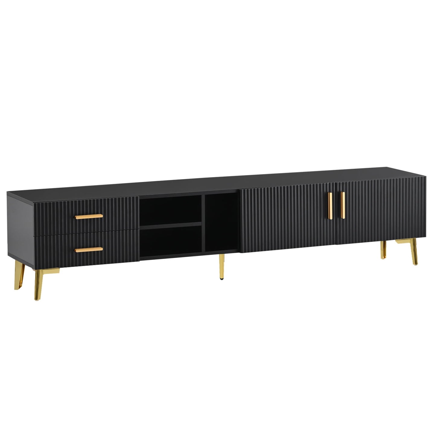 Tv Stand up to 77 inch, TV Stands for Living Room Entertainment Center with 2 Drawers and Open Shelves, Modern TV Stand with Storage in MDF, TV Console Table Media Cabinet for Bedroom, Office, Black
