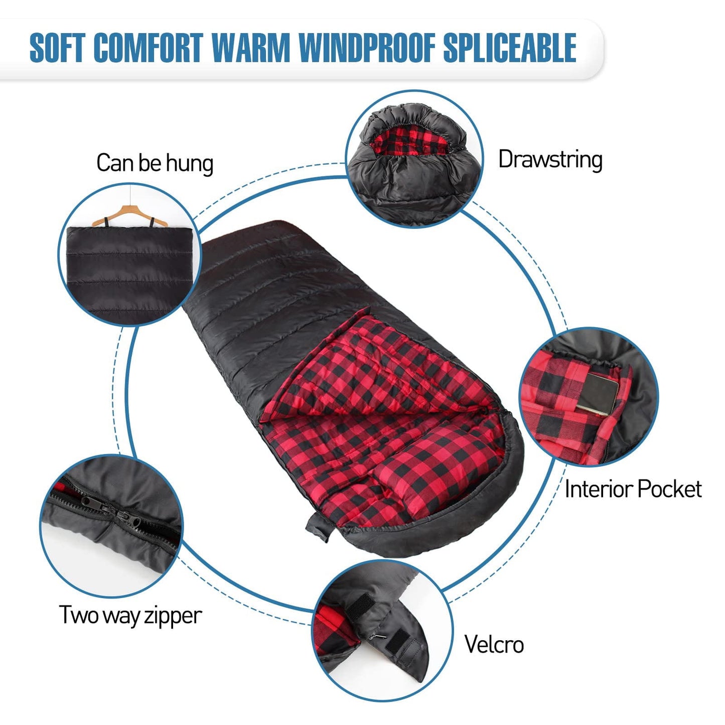 Sleeping Bag,3-4 Seasons Warm Cold Weather Lightweight, Portable, Waterproof Sleeping Bag with Compression Sack for Adults & Kids - Indoor & Outdoor: Camping, Backpacking, Hiking （Right Zippers)