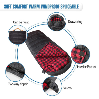 Sleeping Bag,3-4 Seasons Warm Cold Weather Lightweight, Portable, Waterproof Sleeping Bag with Compression Sack for Adults & Kids - Indoor & Outdoor: Camping, Backpacking, Hiking （Right Zippers)