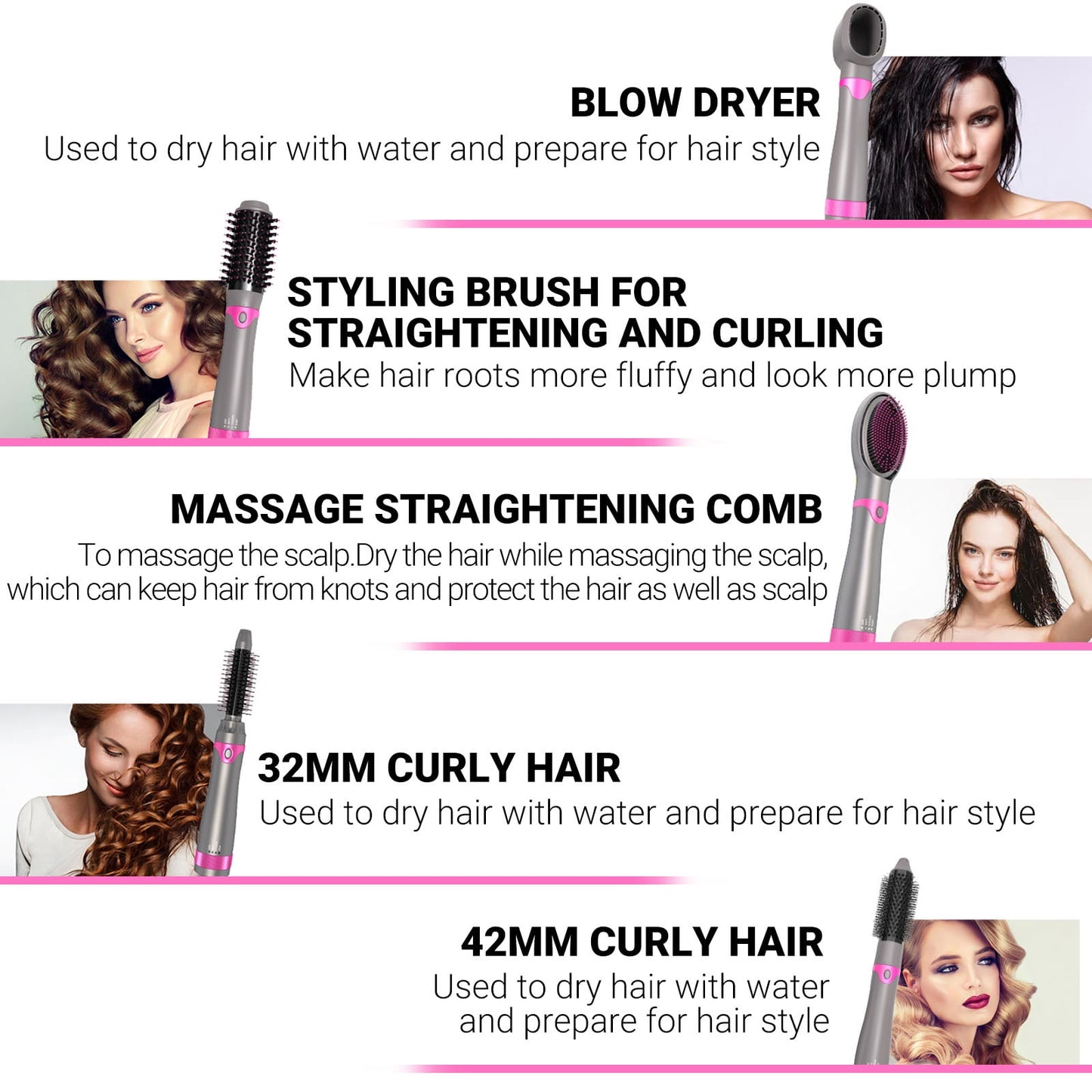 OCTMOM Hair Dryer Brush, 5 in 1 Negative Ionic Hot Air Brush for Curling Straightening Drying, Blow Dryer for Hair Styling, Gray