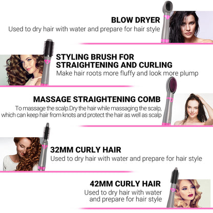 OCTMOM Hair Dryer Brush, 5 in 1 Negative Ionic Hot Air Brush for Curling Straightening Drying, Blow Dryer for Hair Styling, Gray