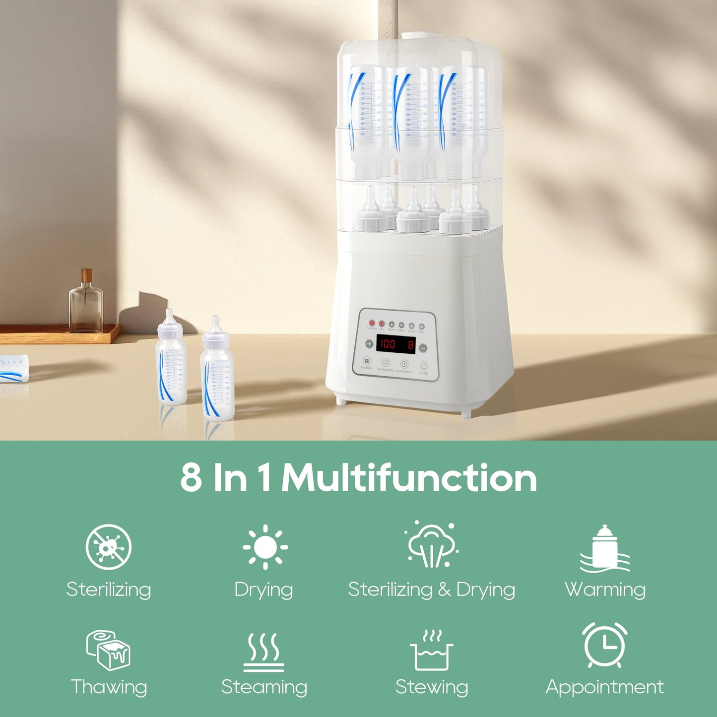 Morfone 8 in 1 Baby Bottle Sterilizer and Dryer for Baby Bottles Pacifiers Breast Pump, Touch Screen & Auto-Off Bottle Sanitizer