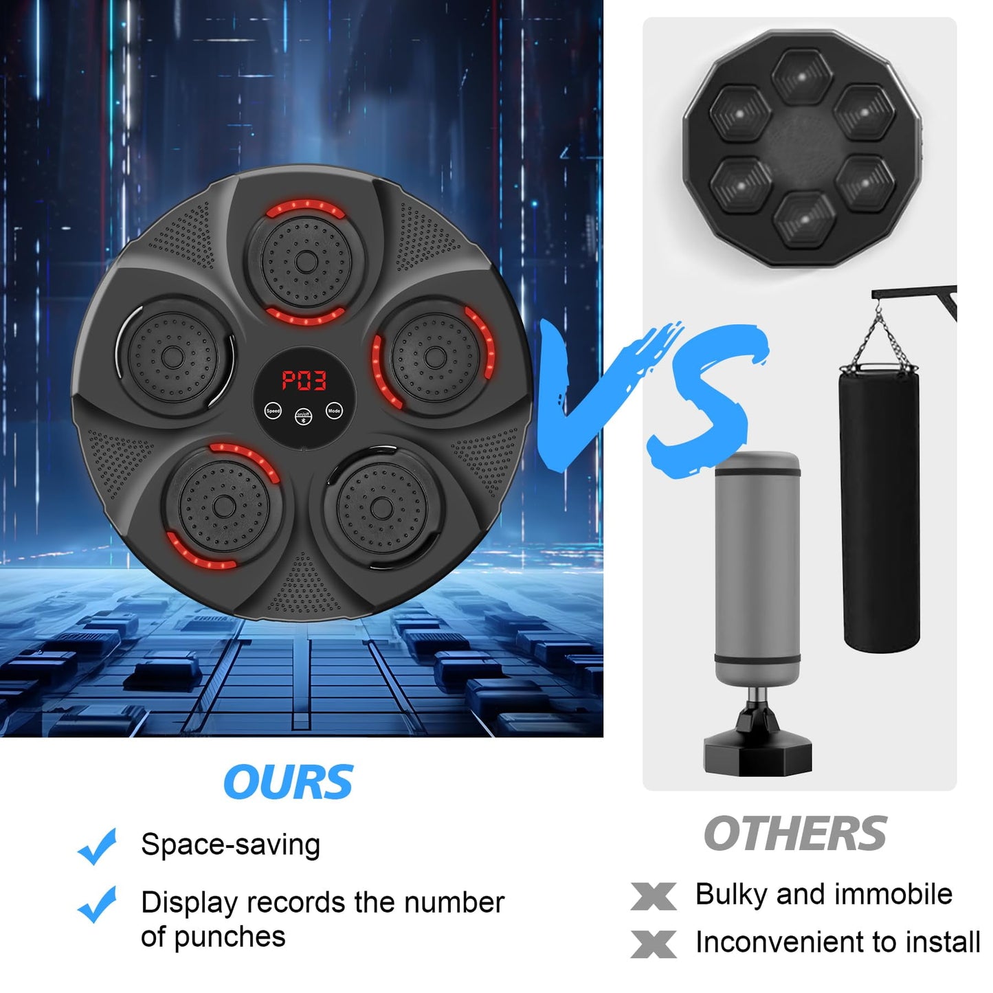 Music Boxing Machine with Boxing Gloves, Smart Bluetooth Boxing Equipment, Wall Mounted Target Training Punching Boxing Machine for Adults, Kids, Home, Indoor, Workout and Gym