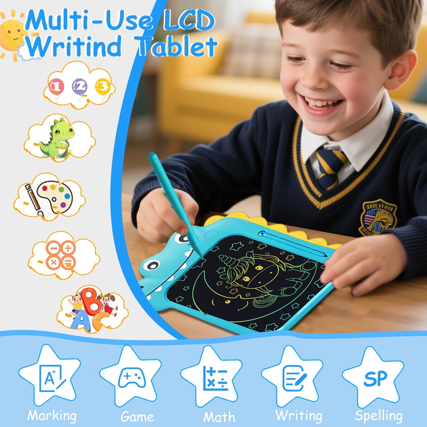 VAMOUT LCD Writing Tablet for Kids, 10Inch Colorful Toddlers Toys Drawing Board, Electronic Educational Doodle Pad Dinosaur Toys for 3 Years and Over Boys Girls Birthday Party Christmas Gift