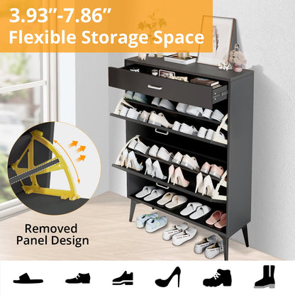 Shoe Cabinet with 2 Flip Drawers and Open Shelf,Free Standing Shoe Racks Storage Cabinet with Metal Legs,Shoe Organizer Entrance Shoe Storage Cabinet Narrow Closet for Entryway Hallway,Antique Gray