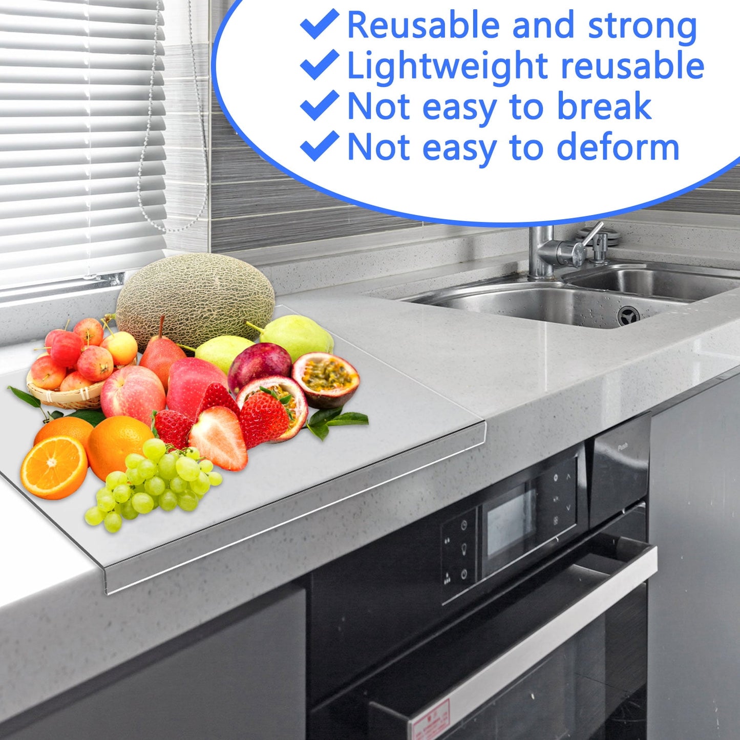 Acrylic Cutting Board Transparent Cutting Board with Lip Edge 40x45cm Reusable Cutting Board Rectangle Chopping Board Clear Countertop Protector Board for Kitchen Countertop