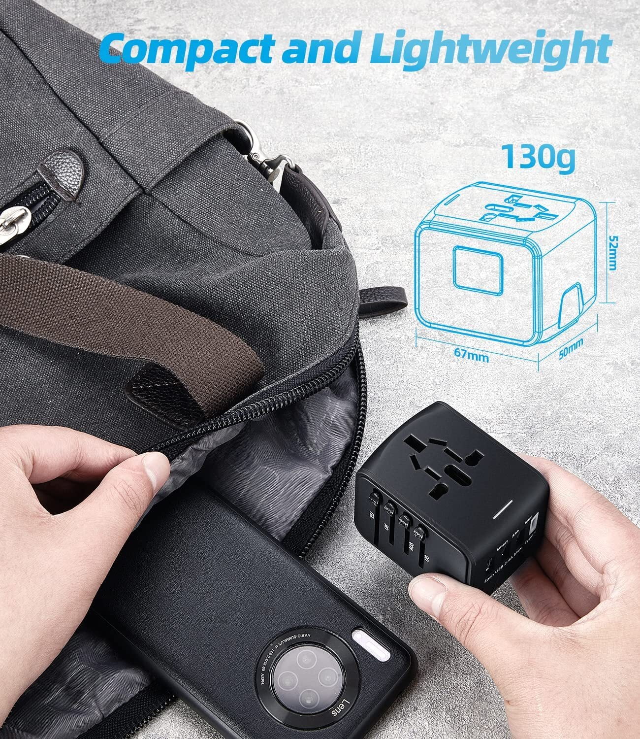 Universal Travel Adapter, Meromore European Travel Plug Adapter with Type C, Black