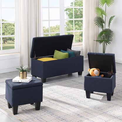 3 in 1 Combination Ottoman, Large Storage Ottoman Bench Set, Tufted Ottoman Linen Bench, Lift Top Storage Ottoman Footrest Stool, Coffee Table for Living Room Entryway Hallway Bedroom, Dark Blue