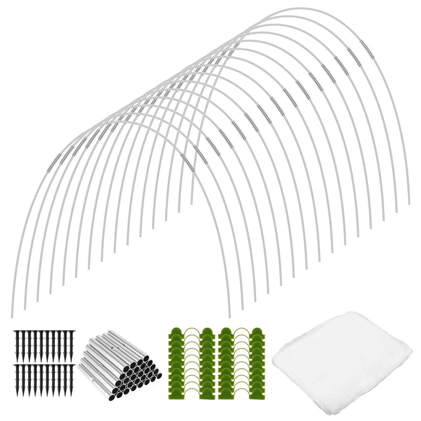 30/15Pcs Garden Hoops Bracket Kit,Greenhouse Hoop Garden Netting Kit with Clips for DIY 20-33ft Grow Tunnel, Garden Hoops for Raised Beds, Fiberglass Support Hoops Frame,Gardening Supplies