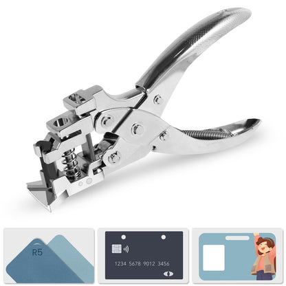 Txkrhwa 3 in 1 Badge Slot Metal Hole Punch, Handheld Card Puncher, Precise R5 Rounded Edge Corner Puncher, Hand Punch Tool for PVC Material, Business Cards, Paper and Cardstock