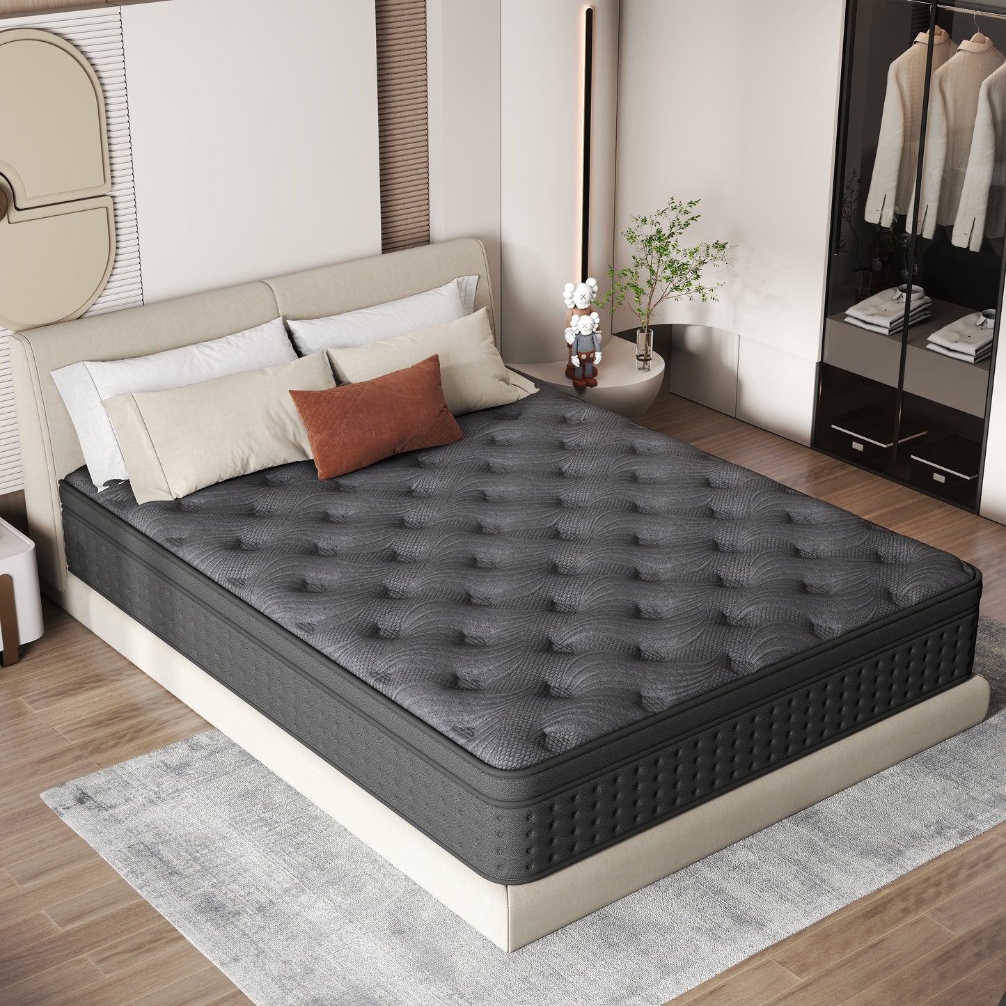 Zekbip 14 inch King Hybrid Mattress in a Box, Gel Memory Foam with Individually Wrapped Pocket Coils, Medium Firm, Pressure Relief, Cooling Sleep Support for Adult