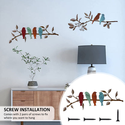 Qenwkxz 2PCS Metal Birds Wall Art Vivid Birds on Branch Metal Birds Wall Decor Hanging Leaves with Birds Outdoor Wall Decor Rustic Bird Decor Leaf Wall Decor or Balcony Garden Indoor Outdoor Decor