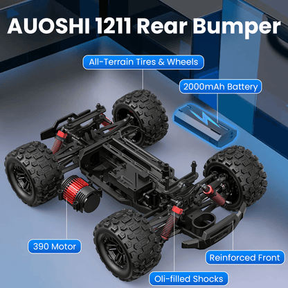 AUOSHI High Speed Remote Control Car with LED Lights, 52+ KM/H, 4WD Offroad Monster Truck for Adults & Kids, 1/14 Hobby RC Car Vehicle, 2 Battery Toy Gift for Boy