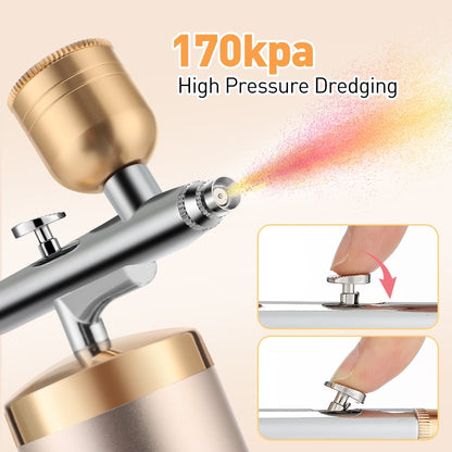 Upgraded Airbrush Kit with Air Compressor - 30PSI Rechargeable Cordless Handheld Airbrush Gun Air Brush Set with 0.3mm Nozzle and Cleaning Brush Set for Nail Art, Makeup, Tattoo, Painting, Cake Decor