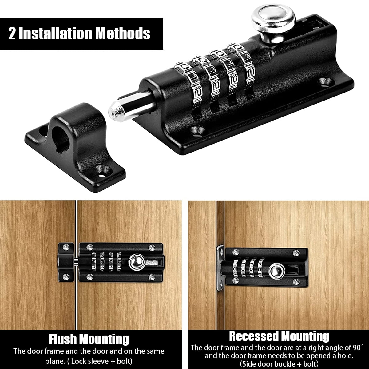 Tcwhniev Combination Bolt Lock Stainless Steel 4 Digit Pin Code Door Combination Slide Latch Lock with Screwdriver Keyless Door Security Locking Bolt for Home Gate Shed Fence Garage