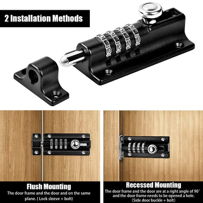 Tcwhniev Combination Bolt Lock Stainless Steel 4 Digit Pin Code Door Combination Slide Latch Lock with Screwdriver Keyless Door Security Locking Bolt for Home Gate Shed Fence Garage