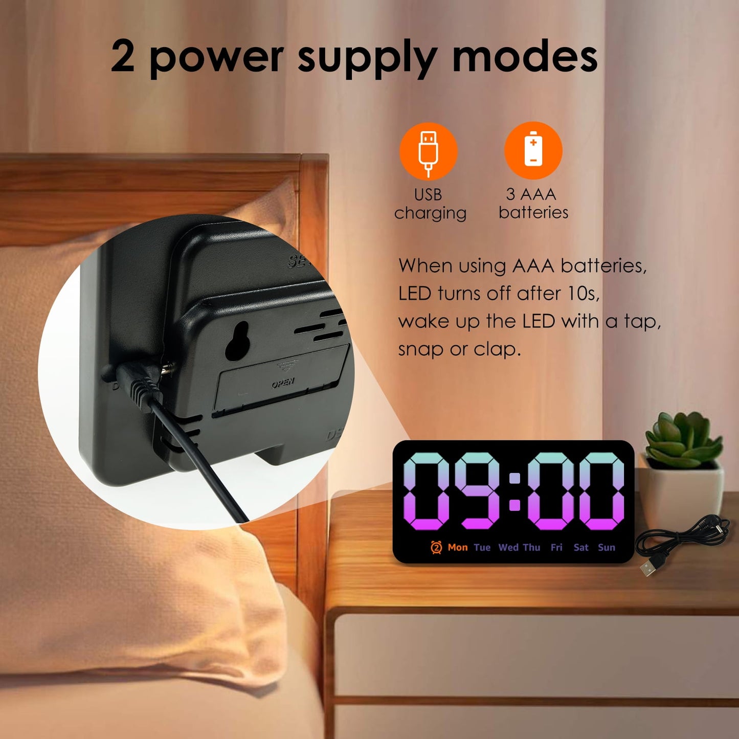 EUWBSSR Large Digital Wall Clock 8.5 In Large Display LED Alarm Clock with Date Week Temperature Dual Alarm 3 Levels Brightness Adjustable Wall Clock,Pink