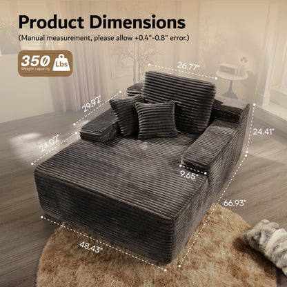 Vcatnet 67"x48" Chaise Lounge Chair Indoor Oversized Lounge Couch Plush Upholstered Corduroy Sofa Bed for Living Room and Bedroom, Gray