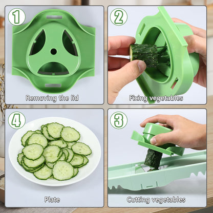 Ghojet Mandoline Slicer with 6 Blades Multifunctional Mandoline Food Slicer Mincer with Hand Guard Foldable Mandoline Vegetable Slicer Professional Vegetable Chopper Potato Slicer,Green