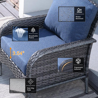Vcatnet 5 Pieces Outdoor Patio Furniture All-weather Wicker Conversation Set with Fire Pit Table for Garden,Poolside,Denim blue
