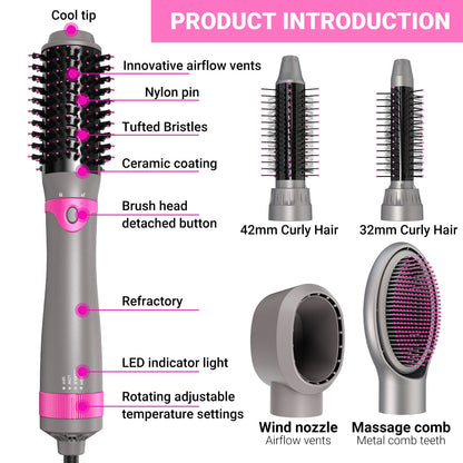 OCTMOM Hair Dryer Brush, 5 in 1 Negative Ionic Hot Air Brush for Curling Straightening Drying, Blow Dryer for Hair Styling, Gray