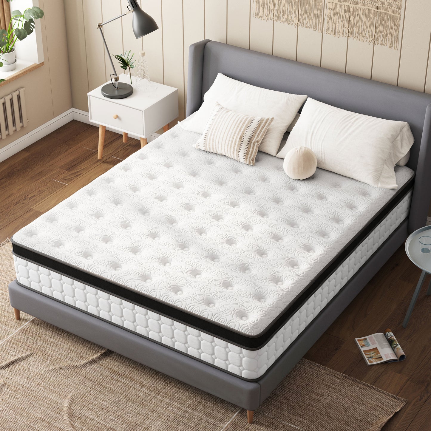 Tvdfgts 10 inch Full Size Mattress, Cooling Gel Memory Foam Mattress in a Box,Individual Pocket Spring Hybrid Mattress with Pressure Relief & Motion Isolation,Soft and Comfort,Medium-Firm,CertiPUR-US