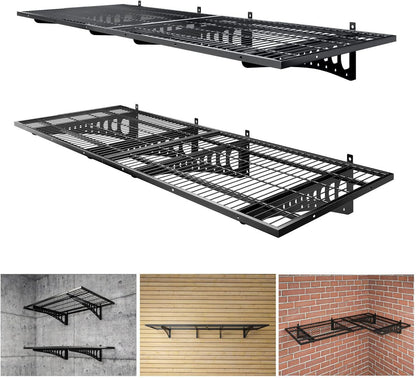 HAINAWANG Garage Storage Shelving Wall Mounted, 1 Pack 2x3ft, Loads 500 lbs Heavy Duty Sturdy Shelves, Strong Garage Organiser, Storage Racks Units, Black Metal Floating Adjustable Wall System Shelf