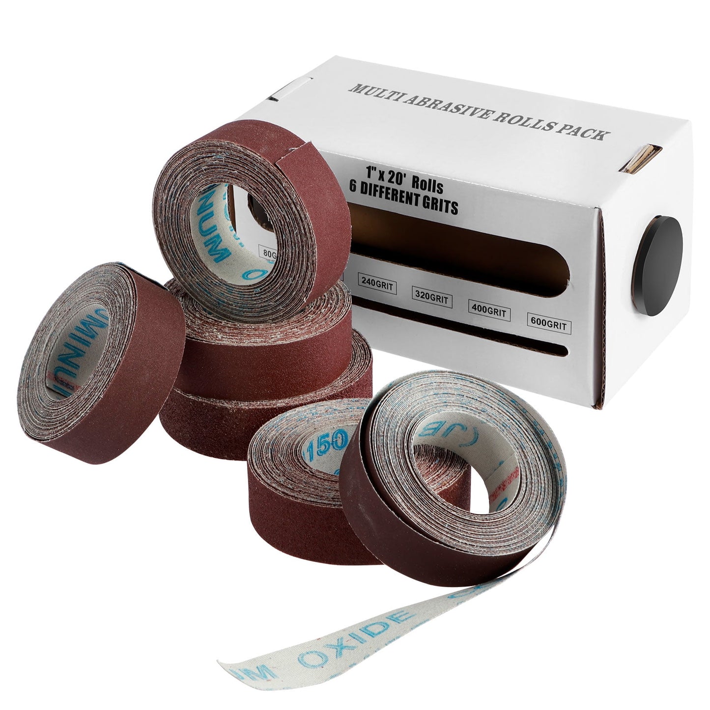 OKYMOTOR Emery Cloth Roll 20ft Aluminum Oxide Abrasive Sandpaper Roll Assortment Kit Reusable Woodworking Boxed Abrasive Paper Metal Wood Polishing Sanding Paper 80/150/240/320/400/600 Grit