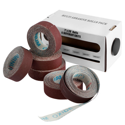 OKYMOTOR Emery Cloth Roll 20ft Aluminum Oxide Abrasive Sandpaper Roll Assortment Kit Reusable Woodworking Boxed Abrasive Paper Metal Wood Polishing Sanding Paper 80/150/240/320/400/600 Grit