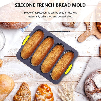 Qenwkxz 4 Slot Silicone Pan Non-Stick French Bread Baking Pan Professional Hot Dog Bun Tray Mold for Homemade Bread Baking