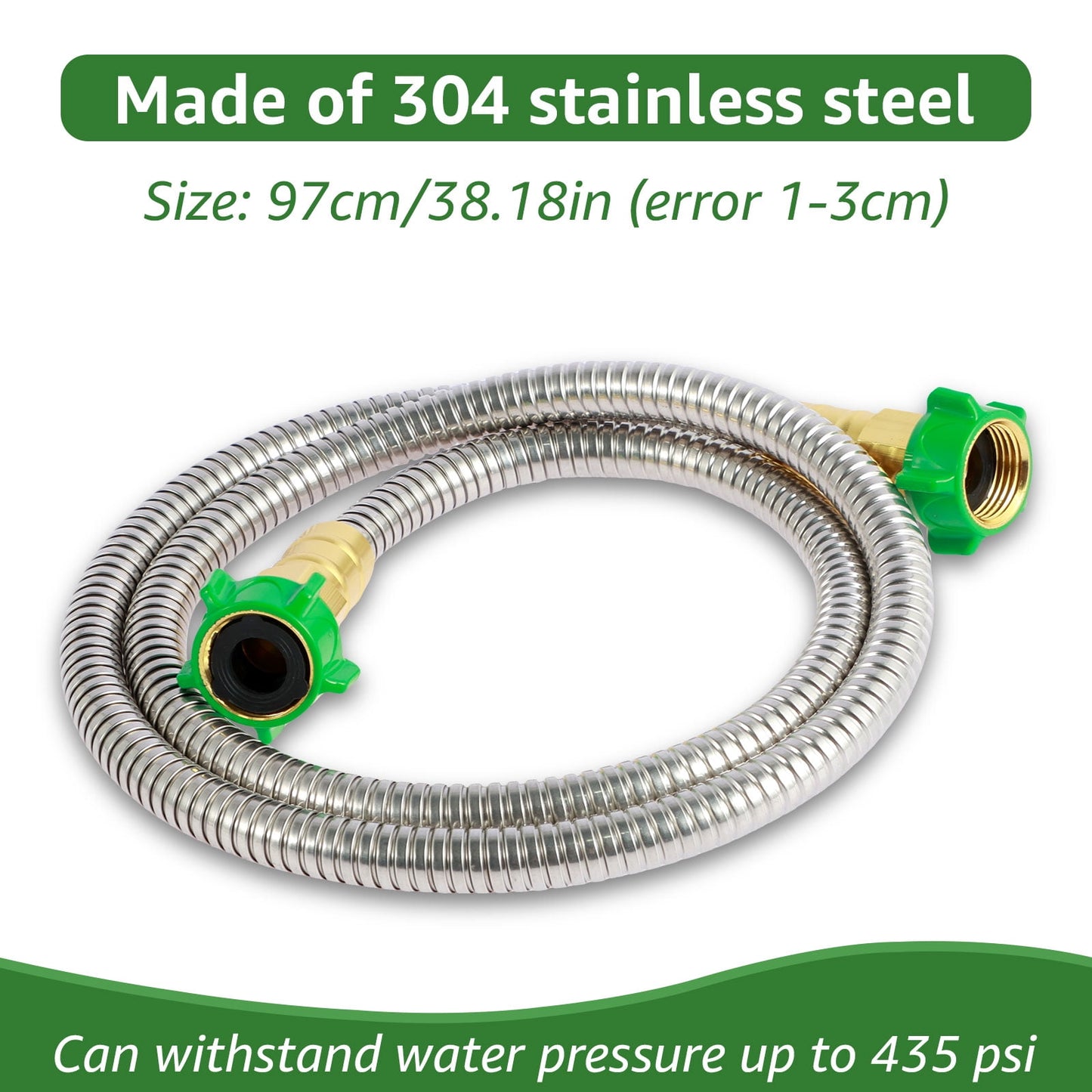 Txkrhwa 3 FT Short Garden Hose with Female to Female Connector, 3ft Metal Leakproof Leader Hose, Heavy Duty 304 Stainless Steel Flexible Hose for Outdoor Garden Watering Car Pet Cleaning