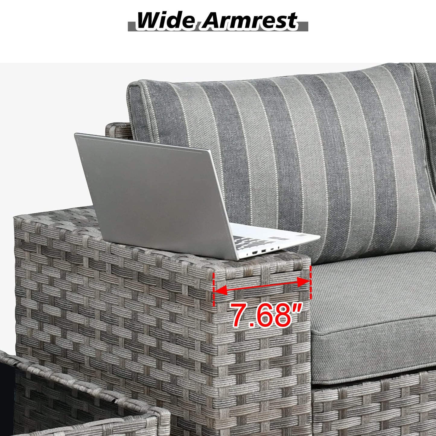 Vcatnet 9 Pieces Patio Furniture Outdoor Wicker Conversation Set with Swivel Rocking Chairs and Coffee Table,Gray Stripes