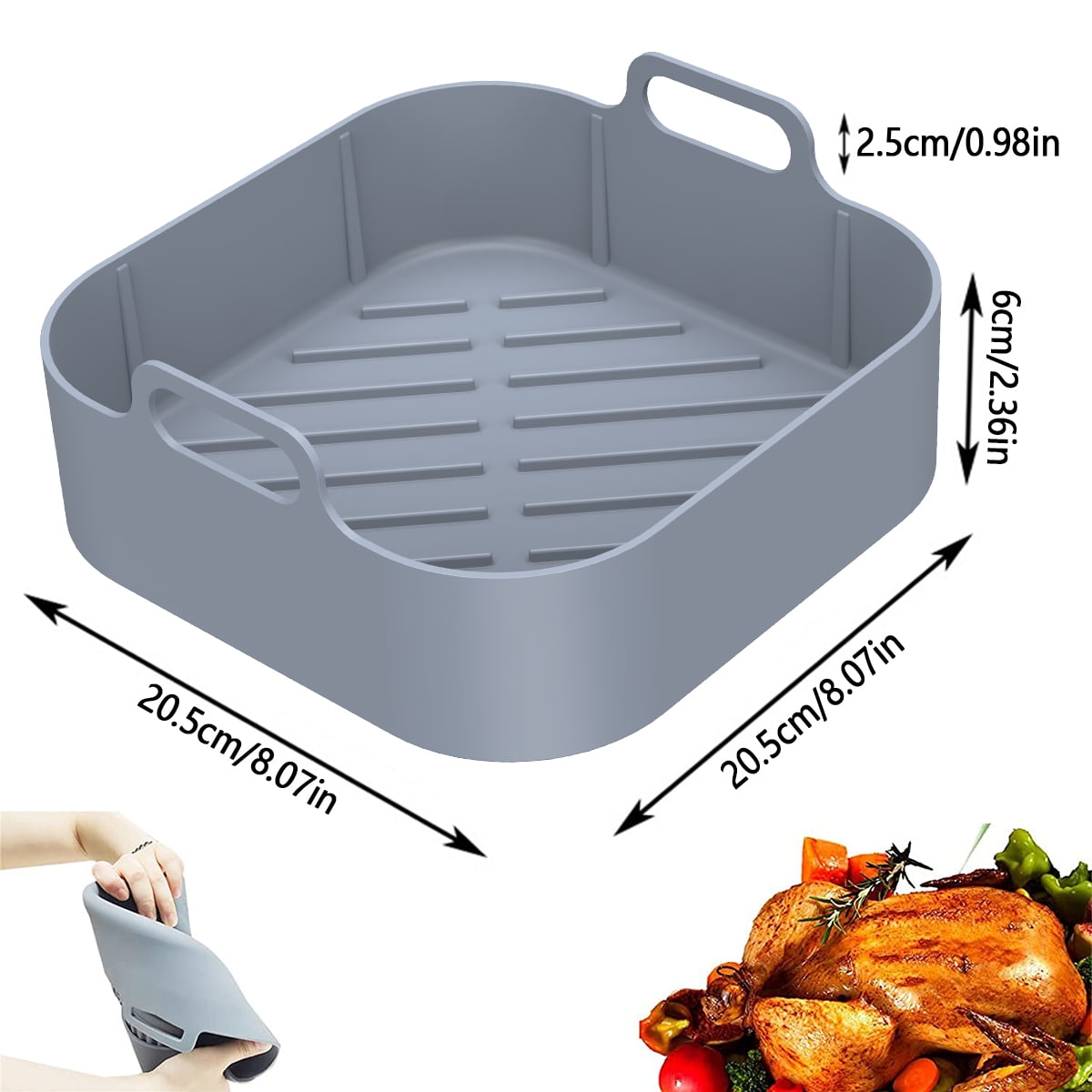Xiyztok Reusable Silicone Air Fryer Liners with Handles, 2 Pack