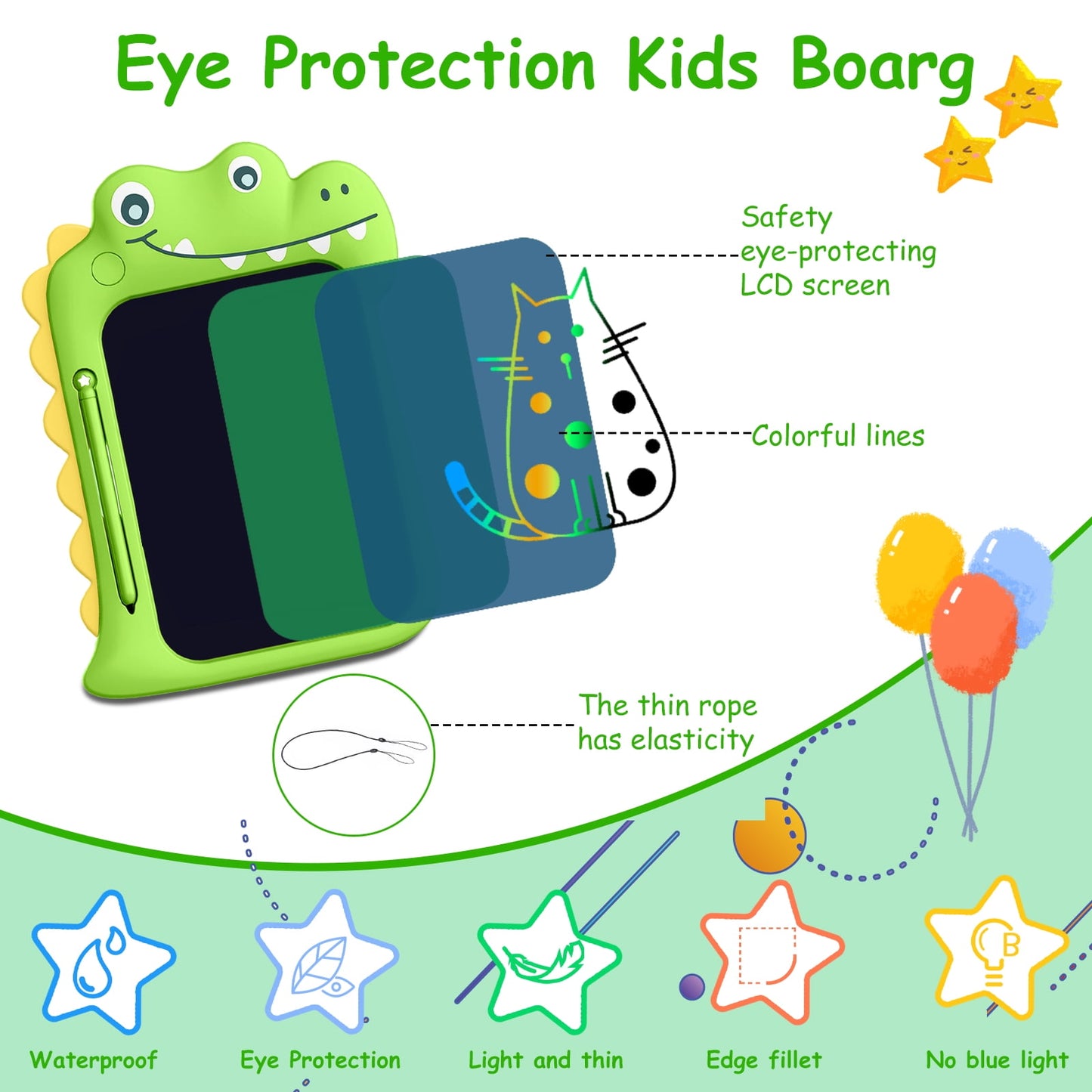 VAMOUT LCD Writing Tablet for Kids, 10Inch Colorful Toddlers Toys Drawing Board, Electronic Educational Doodle Pad Dinosaur Toys for 3 Years and Over Boys Girls Birthday Party Christmas Gift