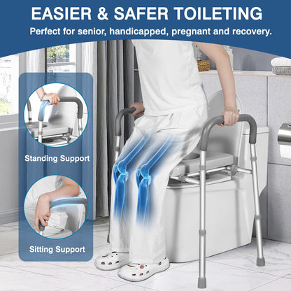 Width & Height Adjustable Raised Toilet Seat with Handles for Elderly, Toilet Seat Risers for Seniors, Toilet Riser with Handles, Elevated Toilet Seat with Handles, Handicap Toilet Seat Riser