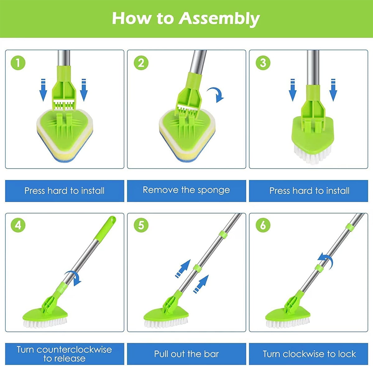 Ihvewuo 3-in-1 Scrub Cleaning Brush with Long Handle Shower Cleaning deck Brush Tub Tile Scrubber Brush Extendable Multifunctional 180° Rotatable Triangle Cleaning Mop for Bathroom Bathtub