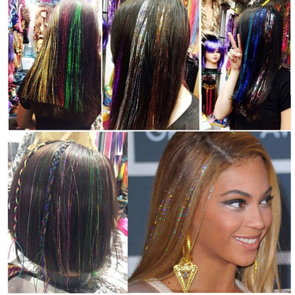 Hair Tinsel,37inch 12 Colors Tinsel Hair Extensions Shiny Hair Tinsel Kit with Plier Pulling Needle,Silicone Buckles Glitter Hair Extensions for Cosplay Party?200Pcs?